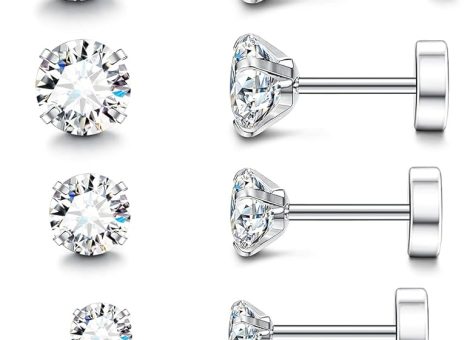 20G Hypoallergenic Flat Back Earrings for Women Men Silver 14K Gold Stainless Steel Stud Earrings Brithstone Cubic Zirconia Studs Surgical Steel Cartilage Earrings for Sensitive Ears
