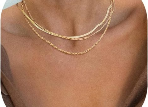 Herringbone Necklace for Women,Dainty Gold Necklace,14k Gold Plated Snake,Gold Chain Choker Necklaces,Simple Gold Layered Necklaces,Gold Jewelry Gift for Women